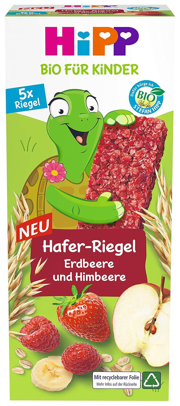 Hipp Organic pentru copii baton de ovăz, căpșuni și zmeură sau piersică Mama si Copilul Naty Shop 5X20G (pachet de 8 bucăți) Căpșuni