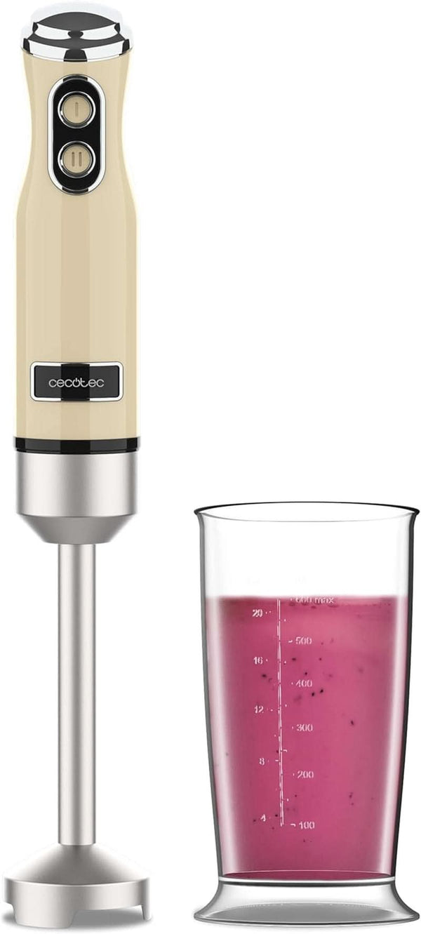 Cecotec Handmixer Retro Power Retroyellow 1200MAX. 1200W Maximale Leistung, 4-Klingen-Messer Mit Schwarzer Titanbeschichtung, 2 Geschwindigkeiten, 0,5L Becher, Vintage-Design Mama si Copilul Naty Shop Yellow