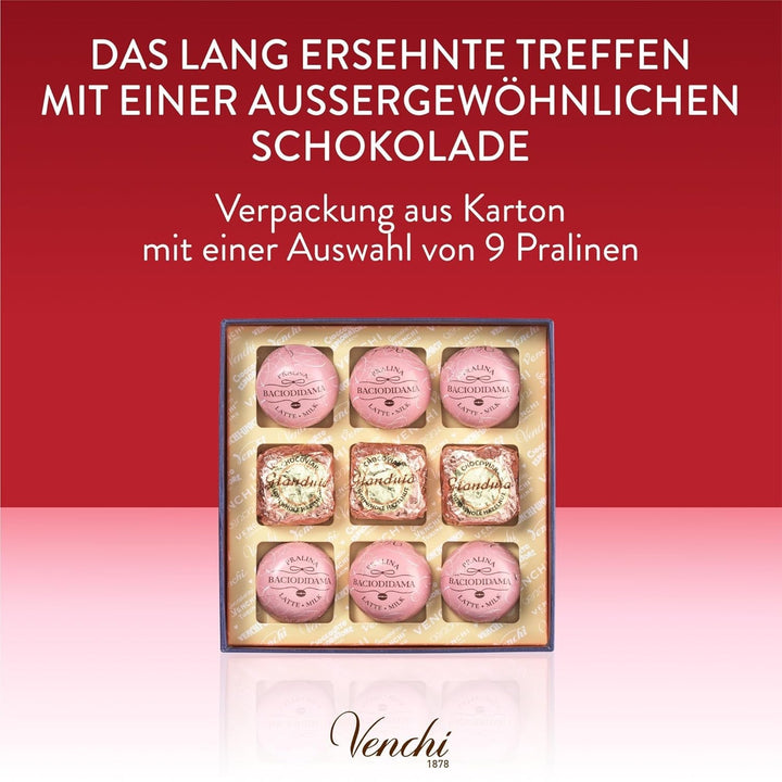 Venchi - Cutie cadou cu 9 bomboane de ciocolată Baciodidama și Vegan Chocoviar Gianduia, fără gluten, Valentine's Day Collection Bomboane de Ciocolata Naty Shop