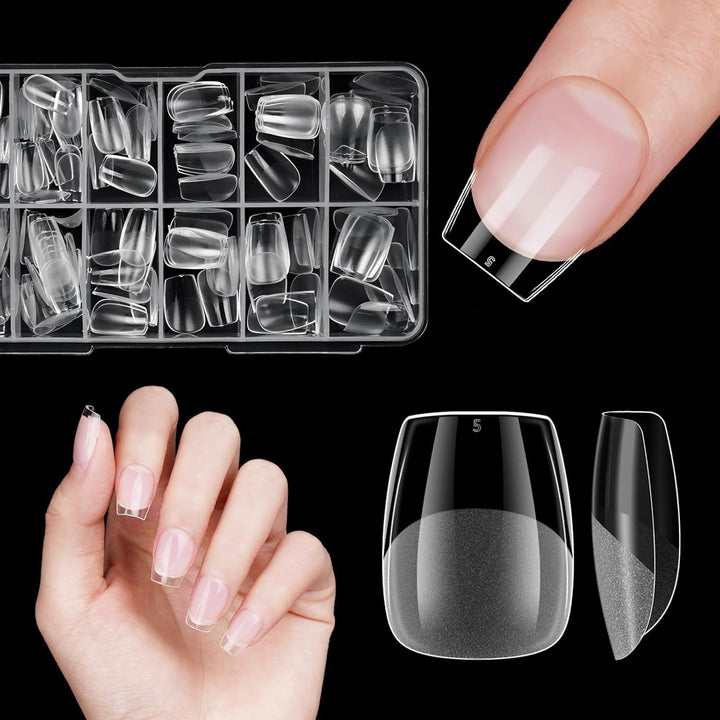 Unghii false scurte, model balerină, 120 bucăți, pentru lipire, 12 dimensiuni, unghii artificiale scurte, gel moale, acoperire completă, vârfuri de unghii pentru unghii cu gel scurte, S