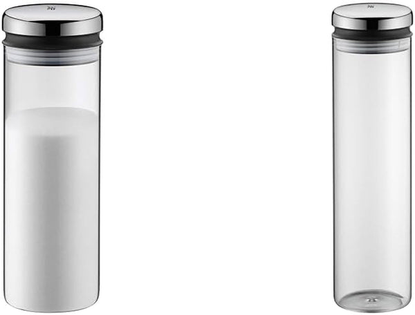 WMF Depot borcan de depozitare sticlă 1,5l, înălțime 28,5 cm, borcan de depozitare cu capac & Depot borcan de depozitare sticlă 2l, înălțime 36 cm, borcan de depozitare cu capac Cutii depozitare alimente Naty Shop Pachet cu borcan de sticlă de 2 litri
