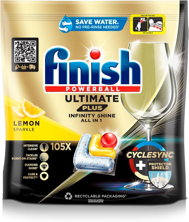 Finish Ultimate plus Infinity Shine Citrus Dishwasher Tabs - Tablete pentru mașină de spălat vase, curățare intensivă - 105 capsule, lămâie Naty Shop