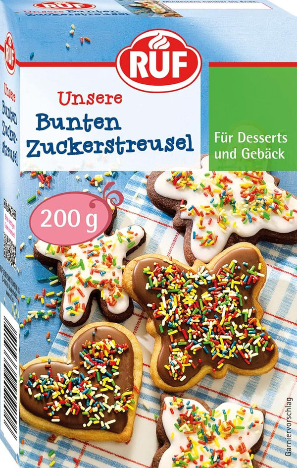 RUF, sprinkles din zahăr colorat în culorile curcubeului, 200 grame Sprinkles Naty Shop