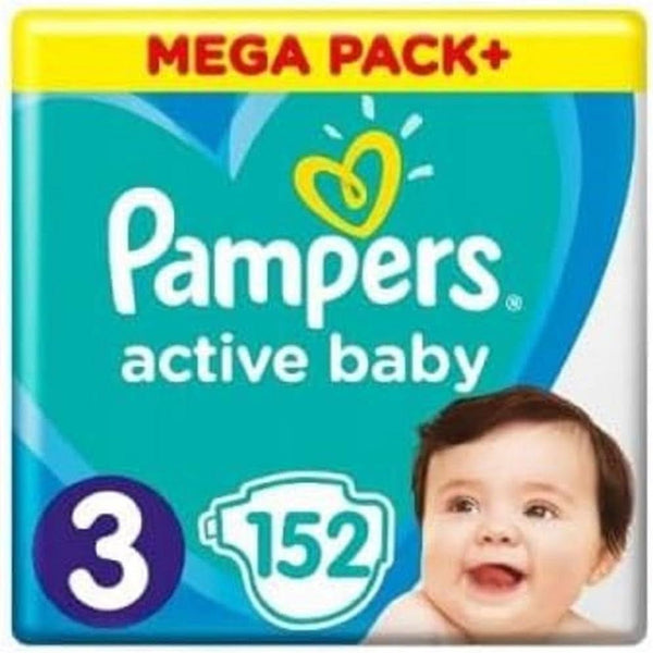 Scutece Pampers mărimea 3 (6-10 kg), scutece active pentru bebeluși, 152 bucăți, protecție împotriva scurgerilor pe tot parcursul zilei Mama si Copilul Naty Shop
