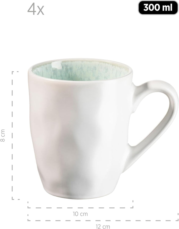 MÄSER Serie Frozen, Geschirr Set Aus Keramik Für 4 Personen, 16-Teiliges Kombiservice Mit Organischen Formen, Farblich Gesprenkeltes Service, Steinzeug, Türkis-Grün Seturi vesela masa Naty Shop