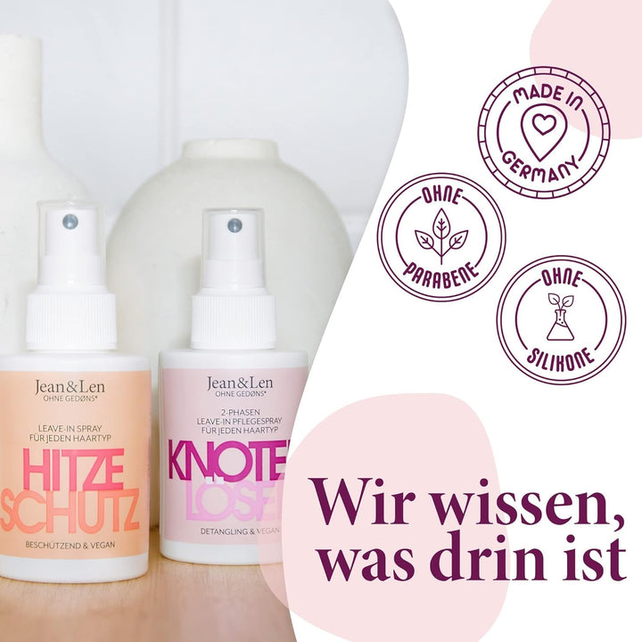 Jean & Len Knot Remover 2-Phase Leave-In Conditioning Spray, potrivit pentru toate tipurile de păr, descurcă părul și îmbunătățește pieptănabilitatea, parfum proaspăt, descurcare, fără siliconi și parabeni, vegan, 100 ml Produse pentru descurcarea părului Naty Shop
