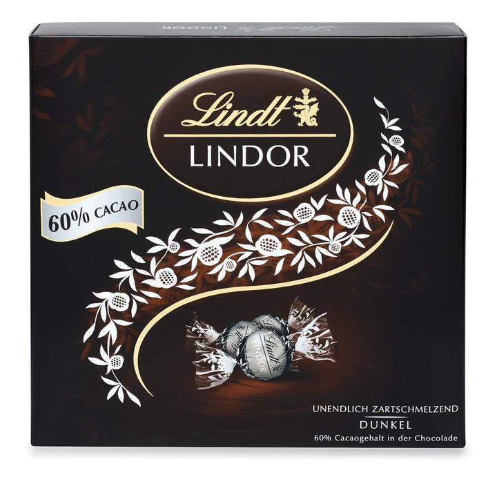 Lindt Chocolate LINDOR Mixture Silver, 26 sfere din ciocolata cu umpluturi diverse, 325 grame Bomboane de Ciocolata Naty Shop Ciocolata neagra 60% (186 grame)