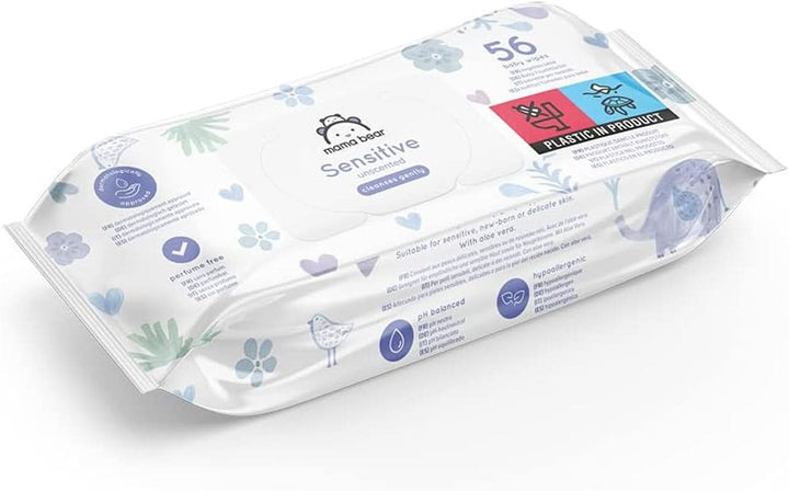 Șervețele sensibile pentru bebeluși Mama Bear, fără parfum, 1008 număr (18 pachete de 56) Naty Shop