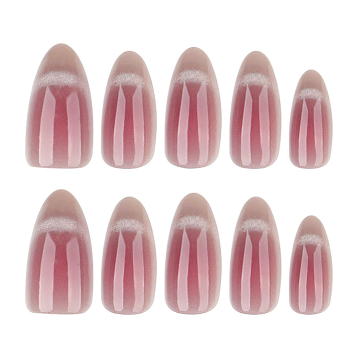 Mouyouglow Unghii False Magnetice Scurte, Roz Migdala Roșu Gradient Sclipici Cat Eye cu Lipici, Unghii Artificiale Roz Roșu Ombre Sclipici Fototerapie Pentru Femei și Fete