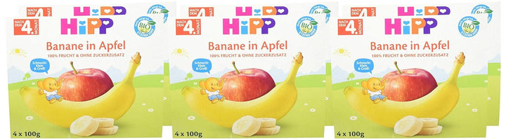 Hipp Fructe organice, Banane în piure de mere, pachet de 6 (6 x 400 g) Mama si Copilul Naty Shop