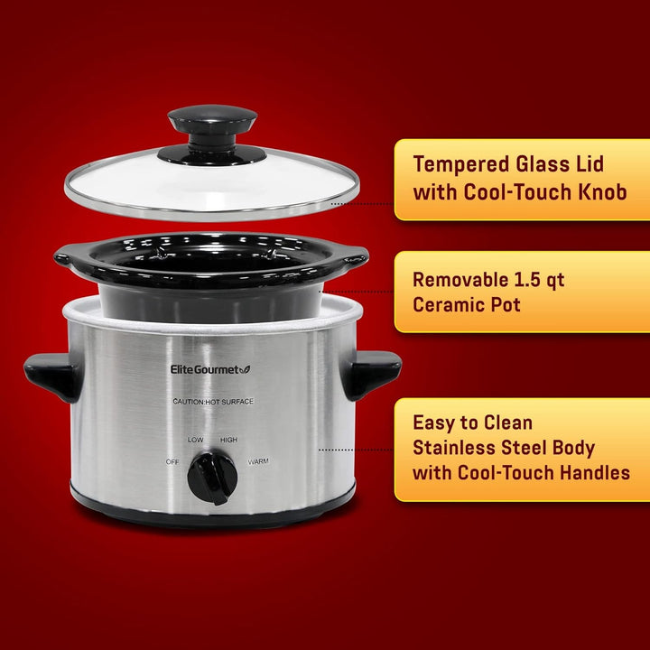 MST-250XS# Elektrischer Keramik-Schongarer Mit Einstellbarer Temperatur, Für Vorspeisen, Saucen, Suppen, Braten, Eintöpfe Und Dips, Spülmaschinenfest (1,7 L, Edelstahl) Naty Shop