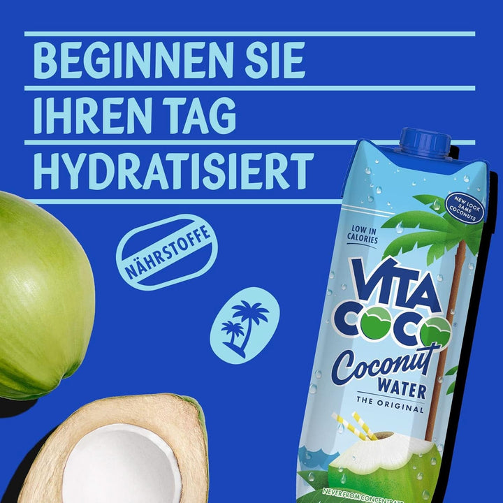 Vita Coco Pure Coconut Water 6 x 1litru, hidratant natural cu electroliți, fără gluten, plin de vitamina C și potasiu Naty Shop