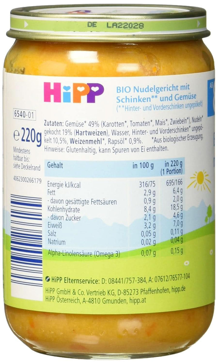 Tăiței Hipp bio cu șuncă și legume, pachet de 6 (6 X 220 grame) Mama si Copilul Naty Shop