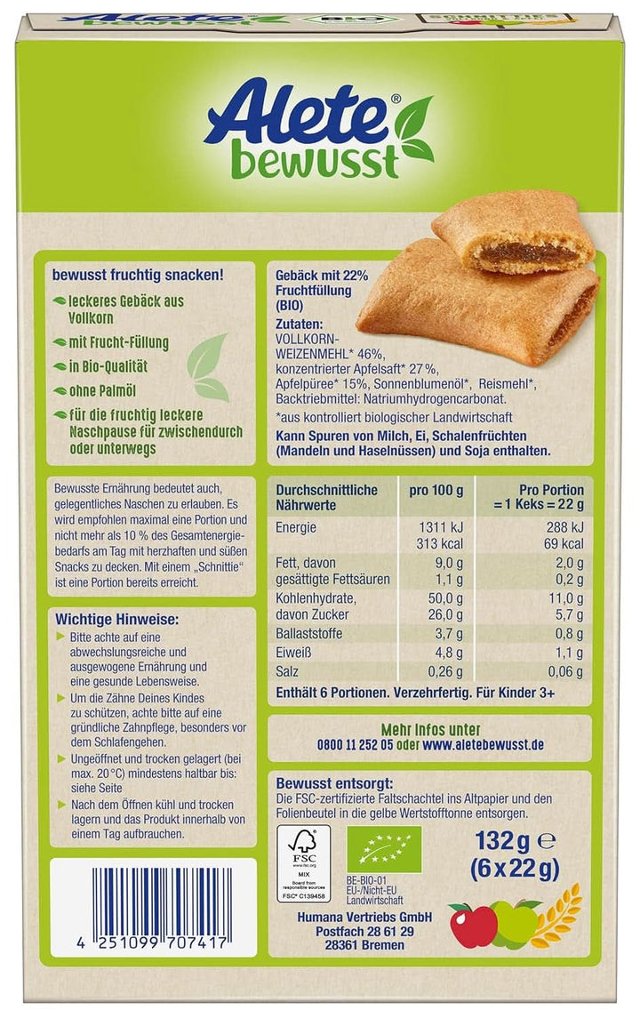 Alete Bio Schnitties cereale integrale si mere 6 X 22 grame Mama si Copilul Naty Shop