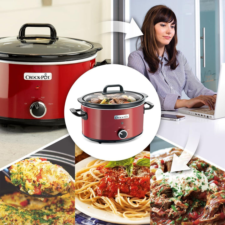 Slow cooker Crock-Pot, 2 setări de temperatură + funcție de menținere la cald, 3,5 litri (3-4 persoane), roșu [SCV400RD] Slow Cooker Naty Shop
