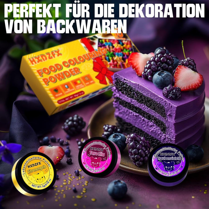 Colorant alimentar pudră - Set de 10 coloranți alimentari, Colorant alimentar pudră concentrată, Colorant alimentar pentru decorarea prăjiturilor, glazură, copt - 5G