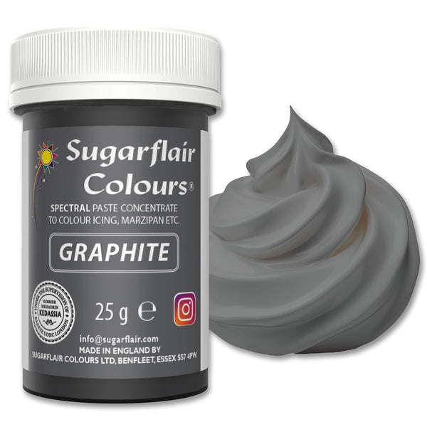 Sugarflair Spectral Graphite Lebensmittelfarbe Paste, Hochkonzentrierte Lebensmittelfarbe Für Buttercreme, Zuckerpaste, Royal Icing, Kuchenmischungen Und Mehr! Lebensmittelfarbstoff - 25G Coloranti Alimentari Naty Shop Graphite