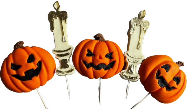 Set 5 decoratiuni comestibile din pasta de zahar, Halloween, dovleci si lumanari Decoratiuni din Pasta de Zahar Naty Shop