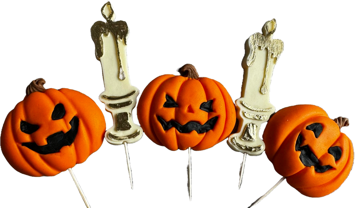 Set 5 decoratiuni comestibile din pasta de zahar, Halloween, dovleci si lumanari Decoratiuni din Pasta de Zahar Naty Shop