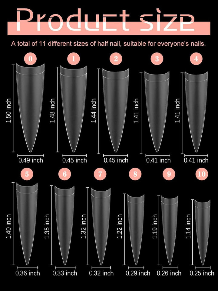 EBANKU 500 bucăți vârfuri unghii false artificiale, vârfuri mate cu gel moale, transparente, vârfuri unghii artificiale pentru extensii de unghii, set unghii false, 12 mărimi-A
