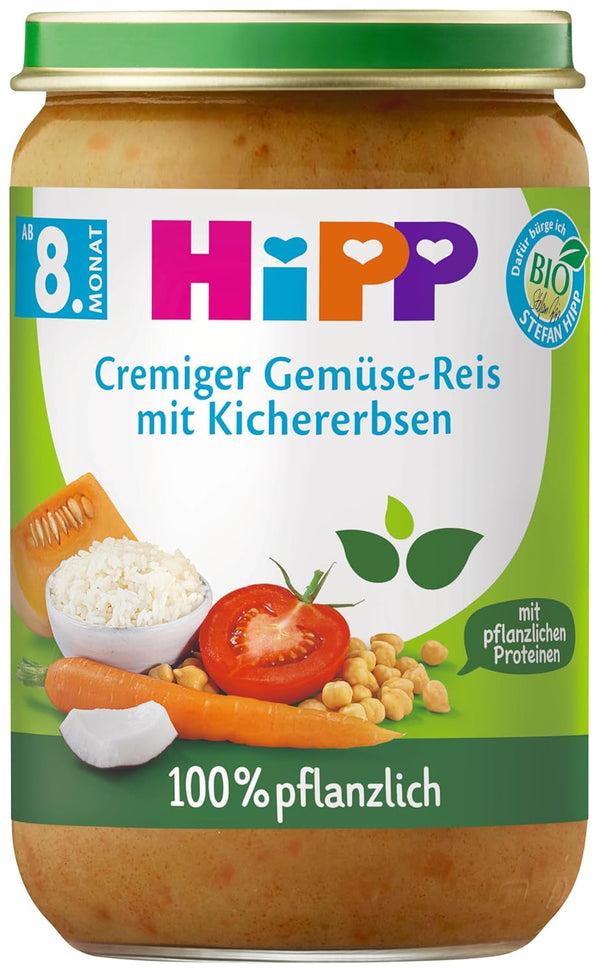 Meniuri Hipp 100% pe bază de plante De la 8 / 10 luni Mama si Copilul Naty Shop 220 grame Orez dovleac rosie naut morcov nuca de cocos