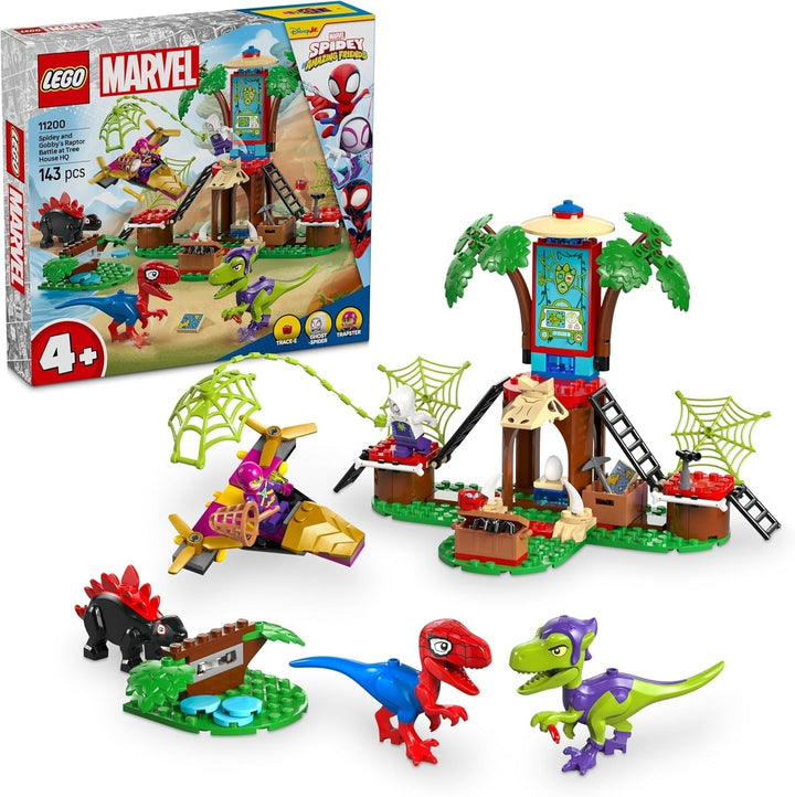 LEGO Marvel Showdown at the Treehouse: Spidey-Rex Vs. Gobby-Raptor, Set de construit și jucat cu dinozauri, cadou cu dinozauri de jucărie pentru băieți și fete cu vârsta peste 4 ani, Spidey și super prietenii săi 11200 Seturi de constructie Besuche den LEGO-Store Titlu implicit