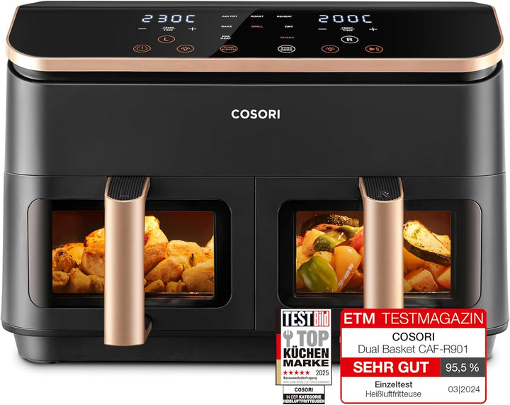 COSORI Hot Air Fryer 2 camere Airfryer, 8-In-1 Dual Blaze Twinfry XXL, 10litri Electrocasnice Naty Shop Auriu 8.5 L
