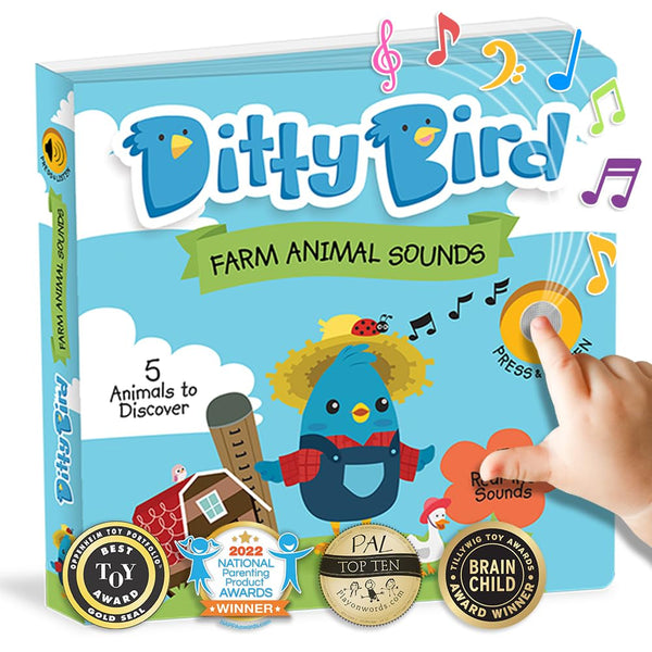 Ditty Bird animale de fermă: Carte sonoră interactivă cu sunete realiste de animale. Ideală pentru copii mici (1-3 ani). Cărți robuste, senzoriale pentru bebelușii iubitori de animale. Jucarii Bebe Naty Shop Titlu implicit