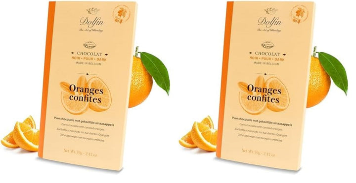 Dolfin Pachet de 3 ciocolată cu diverse arome - ciocolată artizanală belgiană, 210 g Bomboane de Ciocolata Naty Shop 210 G (2 seturi x 3 tablete) Portocale confiate