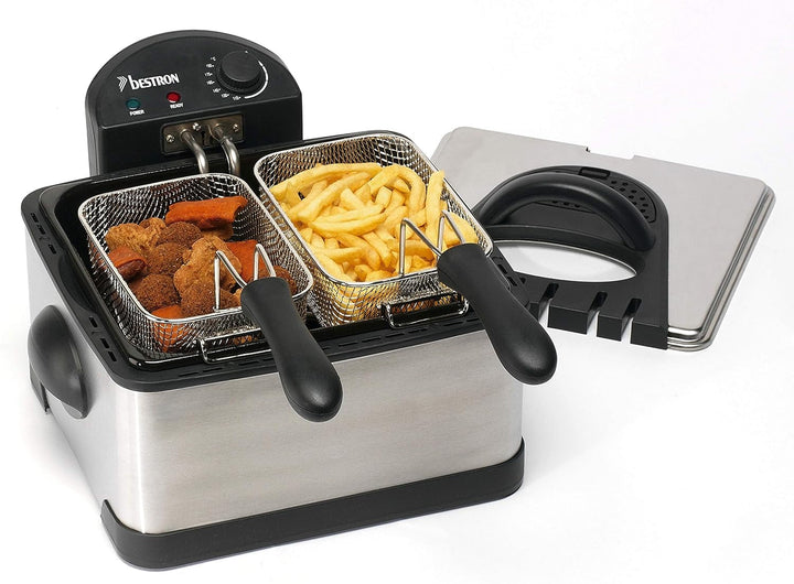 Friteuză cu ulei Bestron XL Cu 3 coșuri de prăjire, Inclusiv tehnologie cu zonă rece și recipient de ulei detașabil, 4 litri, 2000 W Electrocasnice Naty Shop