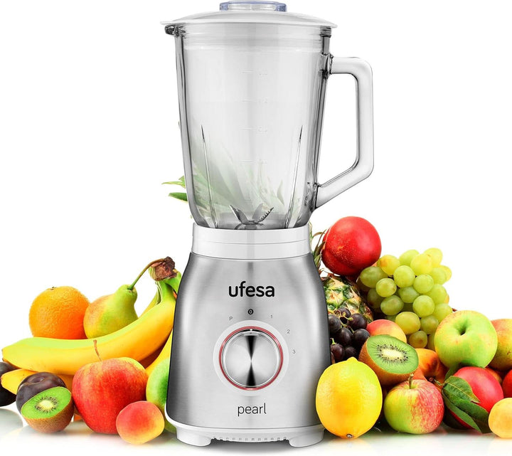 Ufesa White Gold Standmixer, 1500W Leistung, 1,5L Glaskrug, Geschwindigkeitsregler Mit Led-Licht, Ice Crusher, 6 Herausnehmbare Edelstahlklingen, 2 Geschwindigkeiten + TURBO Mama si Copilul Naty Shop 1000W 1,5L