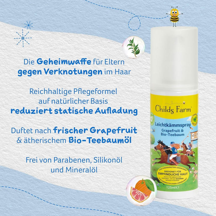 Spray de pieptănat ușor pentru copii Childs Farm 125 ml | Grapefruit și arbore de ceai organic | Descurcă și netezește | Potrivit pentru pielea uscată, sensibilă și pentru pielea predispusă la neurodermatită Produse pentru descurcarea părului Naty Shop