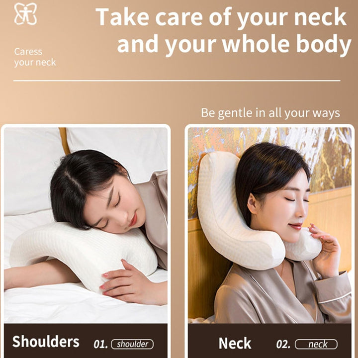MINGZE Multifuncțional Memory Foam Pillow Neck Pillow Foam, Bow U-Shaped Neck Pillow, Slow Rebound Sleeping Pillow Rebound Pressure Pillow, Pillow Ice Silk for Hand And Neck Protection Perne ortopedice cervicale Naty Shop