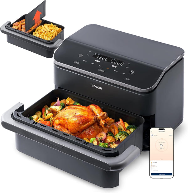 COSORI Hot Air Fryer 2 camere Airfryer, 8-In-1 Dual Blaze Twinfry XXL, 10litri Electrocasnice Naty Shop Negru 10 L