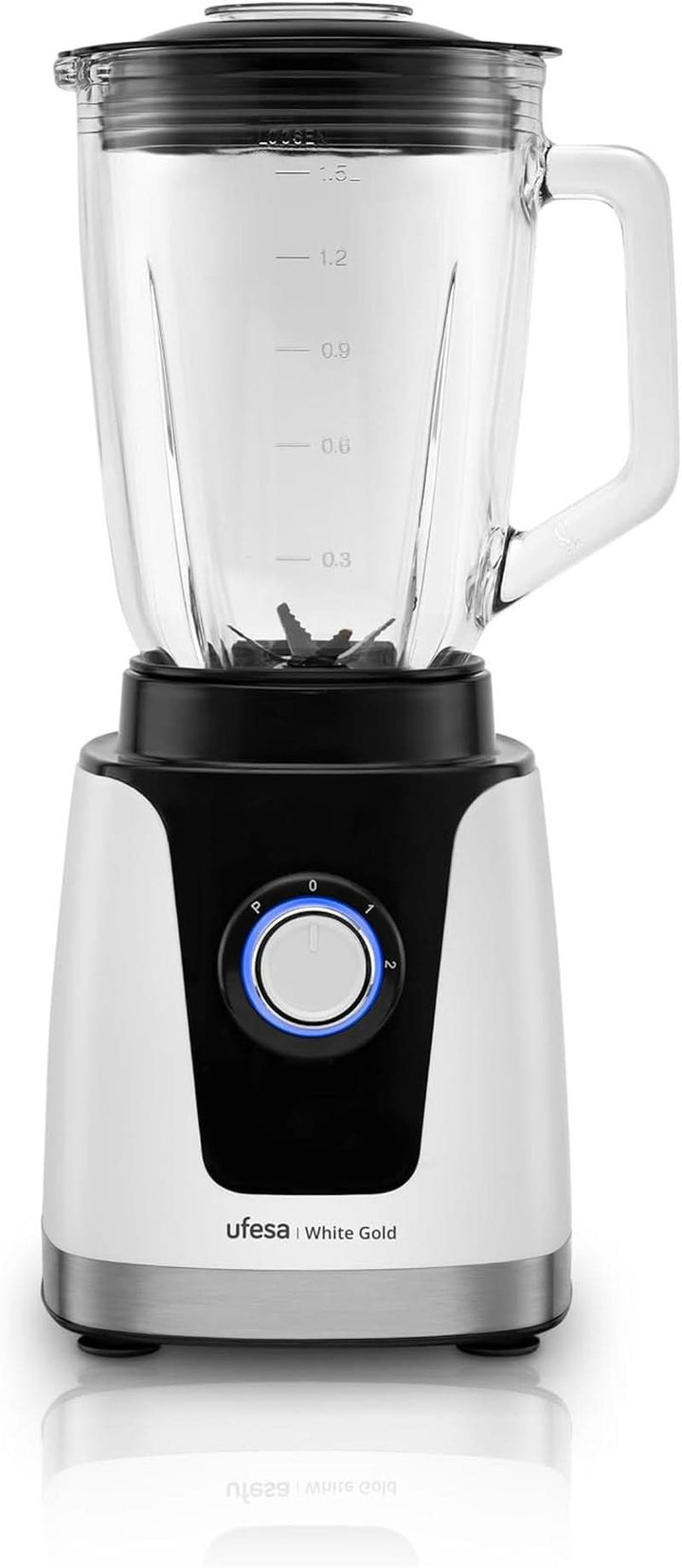 Ufesa White Gold Standmixer, 1500W Leistung, 1,5L Glaskrug, Geschwindigkeitsregler Mit Led-Licht, Ice Crusher, 6 Herausnehmbare Edelstahlklingen, 2 Geschwindigkeiten + TURBO Mama si Copilul Naty Shop