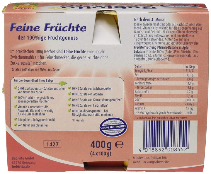 Piersică-banană în suc de mere, pachet de 6 ( 6 X 4 X 100 G ) Mama si Copilul Naty Shop