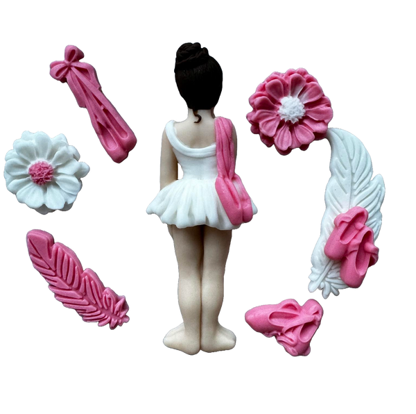 Set 8 decoratiuni comestibile din zahar, Balerina Decoratiuni din Pasta de Zahar Naty Shop