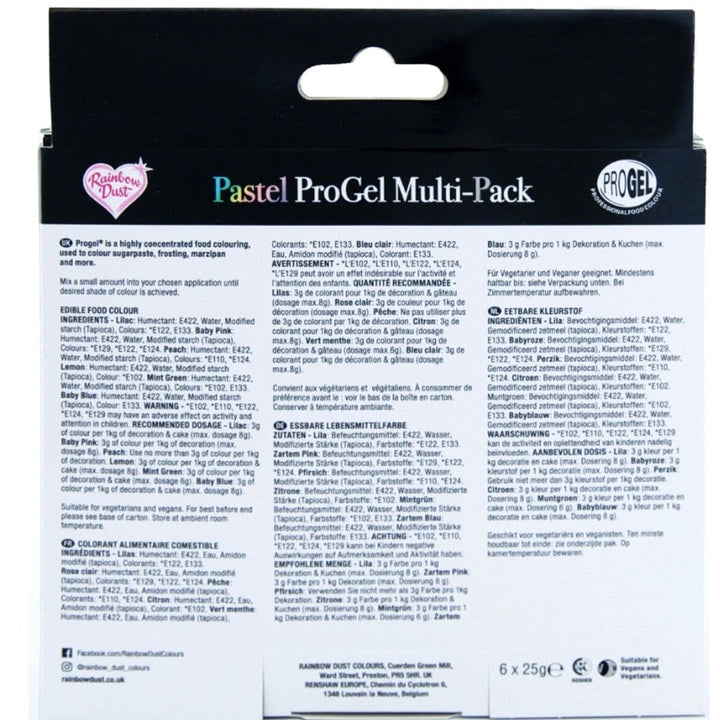 Rainbow Dust Progel Multi Pack PASTEL 6 x 25 grame Coloranti Alimentari Naty Shop