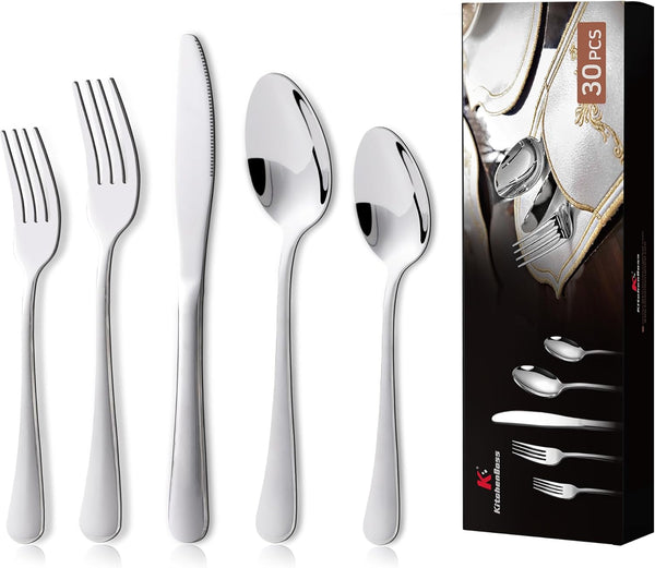 Kitchenboss set tacâmuri 6 persoane: Set de tacâmuri 20 sau 30 de piese Bucatarie Naty Shop Argintiu 30 bucati