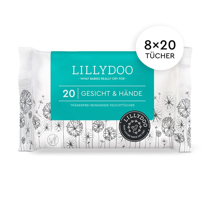 LILLYDOO Feuchttücher Gesicht & Hände 160 Stück (8 X 20), 100% Plastikfrei Naty Shop