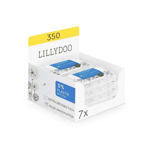 LILLYDOO Feuchte Waschtücher 350 Stück (7 X 50), 100% Plastikfrei, Extra Großes Tuch, Ohne Parfüme Naty Shop