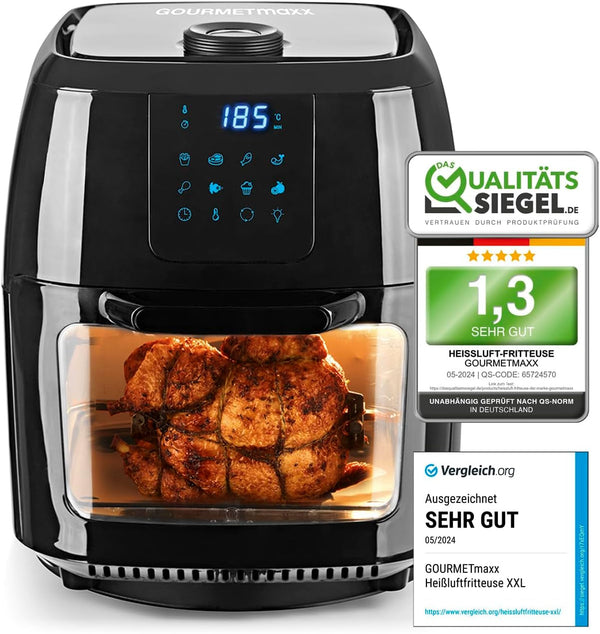 Gourmetmaxx Friteuză digitală cu aer cald XXL, 9 litri, 8 programe, 1800 W Electrocasnice Naty Shop Negru 9 litri