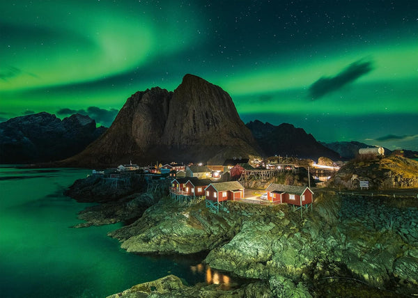 Ravensburger Puzzle 12000357 1000 piese - Aurora Boreală Norvegia, Luminile Nordului peste Hamnoy - Puzzle pentru adulți și copii de la 14 ani, Puzzle cu motive norvegiene, [Exclusiv la Amazon] Puzzle Naty Shop Scenic