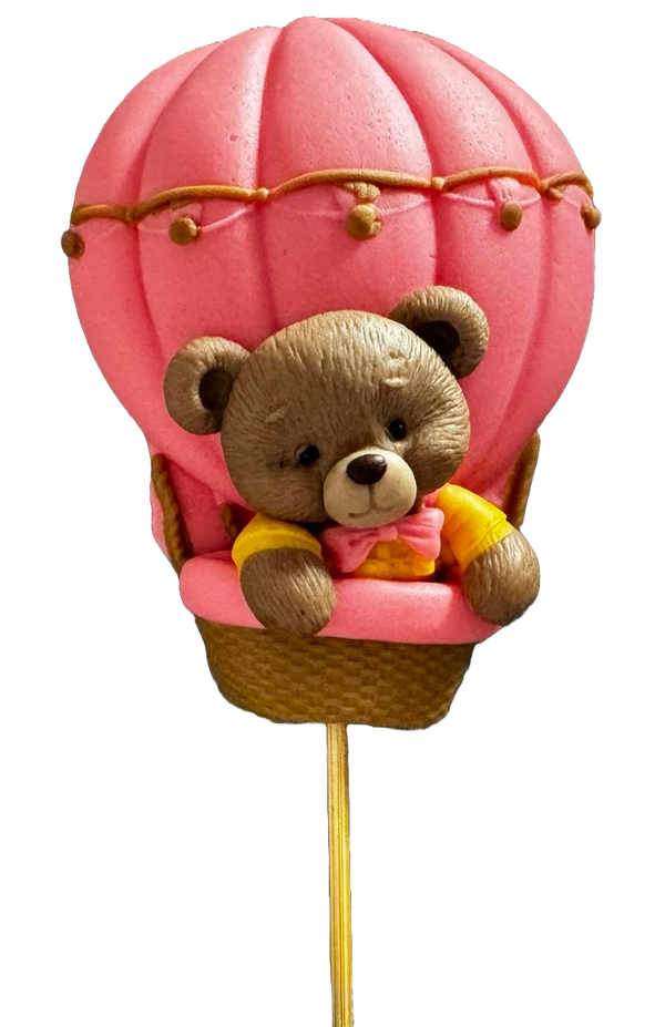 Decoratiune comestibila din zahar, Ursulet in balon Decoratiuni din Pasta de Zahar Naty Shop