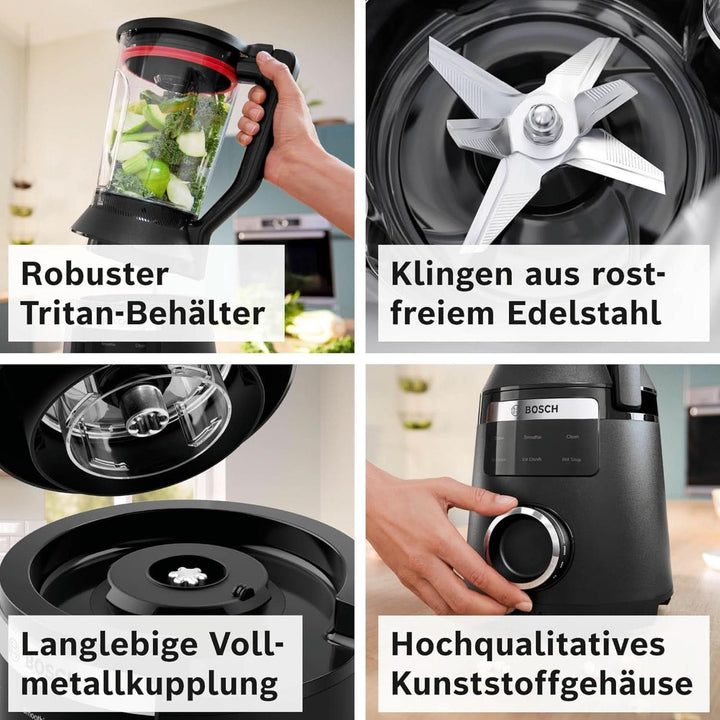 Highspeed-Standmixer Vitapower Serie 6 MMBD665B1, 45.000 U/Min, 6 Programme Inkl Heiße Suppe & Reinigung, 2 L Mixbehälter, Stopfer, Spülmaschinenfeste Teile, Made in Europe, 1800W, Schwarz Bucatarie Naty Shop