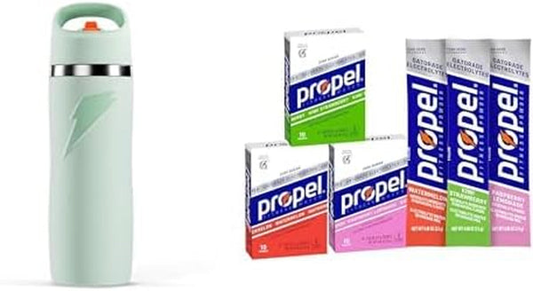 Bundle of 'Overtime' 22Oz Stainless Steel Water Bottle, Straw Cap, Sage + Propel Powder Packets, Kiwi Strawberry Variety Pack (Pack of 30) Apa USA Naty Shop Default Title