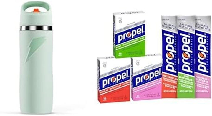 Bundle of 'Overtime' 22Oz Stainless Steel Water Bottle, Straw Cap, Sage + Propel Powder Packets, Kiwi Strawberry Variety Pack (Pack of 30) Apa USA Naty Shop Default Title