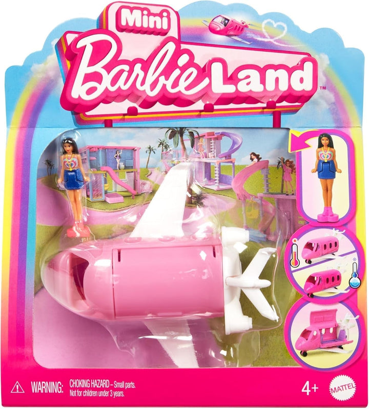 Barbie Mini Barbieland set de păpuși și vehicule de jucărie, păpușă de 1,5 inci și vehicul de jucărie iconic cu surpriză care își schimbă culoarea, HYF43 Papusi Naty Shop Avion de vis