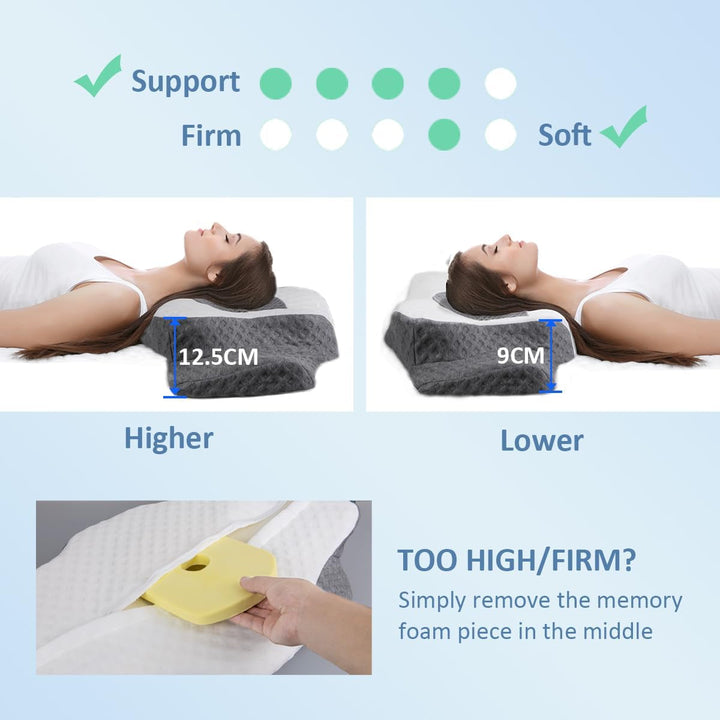 Topmener Pernă ortopedică din spumă de memorie, pernă pentru gât reglabilă, pernă ortopedică ergonomică în formă de fluture pentru susținerea gâtului în timpul somnului, pernă de dormit pentru cei care dorm pe partea dorsală și abdominală Perne ortopedice cervicale Naty Shop