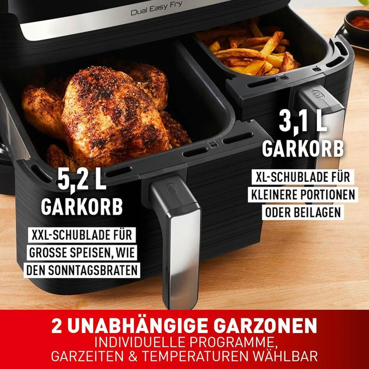 Tefal Dual Easy Fry Hot Air Fryer cu două camere, capacitate de 5,2/3,1 litri, două sertare independente, 7 programe Electrocasnice Naty Shop